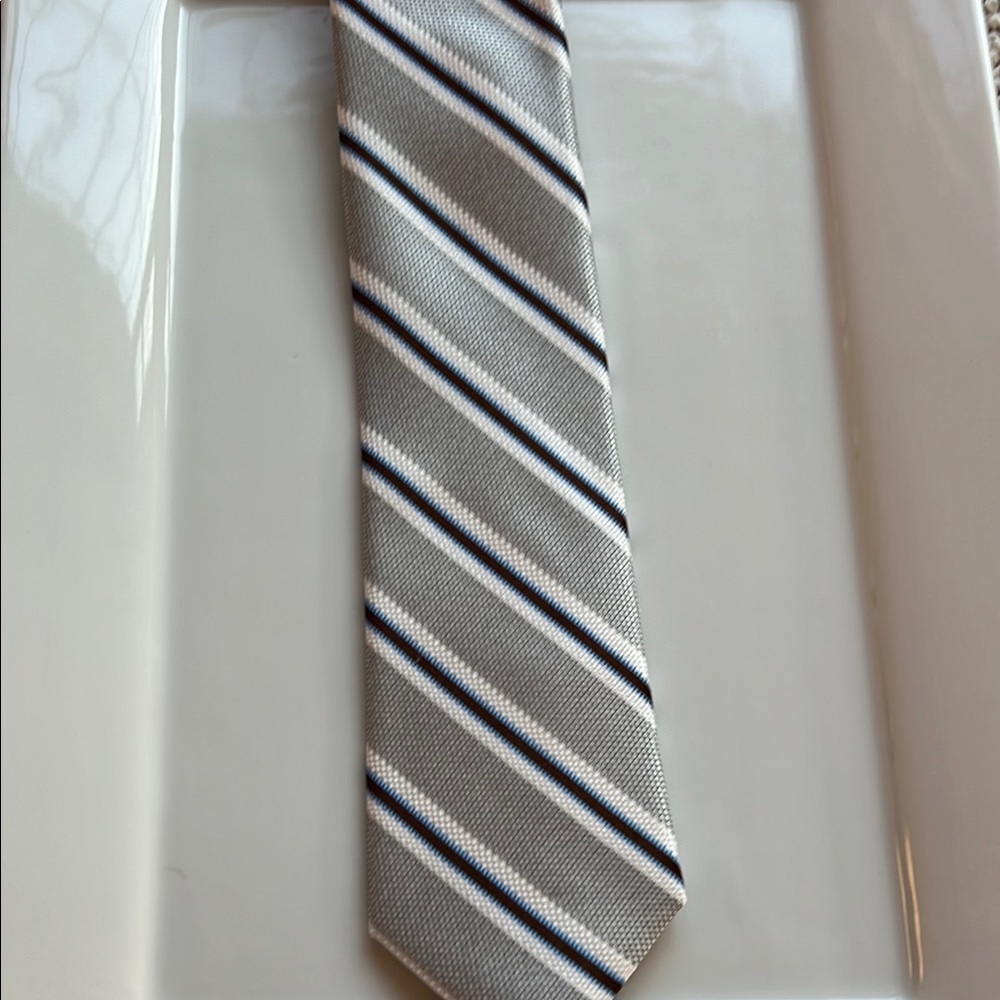 TALLIA Gray and Black Striped Tie